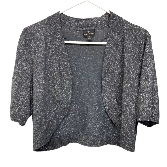 Worthington | Sweaters | Worthington Shrug Xl Charcoal And Metallic Silver  Short Sleeve Bolero Style | Poshmark